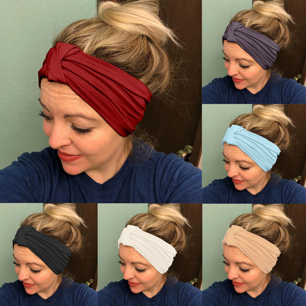 Women Knotted Cross Stretch Wide Headband Sports Yoga Headwrap Hairband FahsionTurban Head Band Ladies Hair Accessories 9 Colors Z11