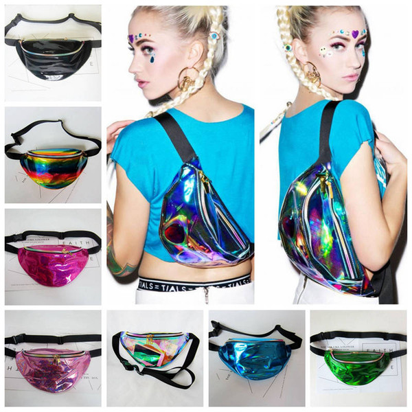 21 Colors Hengreda Shiny Fanny Pack Hologram Laser Waist Bag Rave Festival Metallic Hologram Bum Bag Big Kids Purse 20pcs