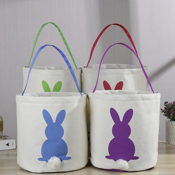 Easter Rabbit Basket Easter Bunny Bags Rabbit Printed Canvas Tote Bag Egg Candies Baskets Kids Handbags 4 Colors 50pcs