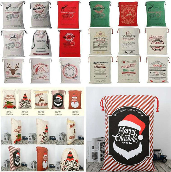 2018 New Christmas bags Large Canvas Monogrammable Santa Claus Drawstring Bag With Reindeers Christmas Gifts Kids bags 27 Styles 5pcs