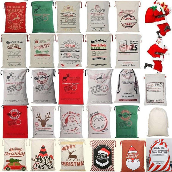 2018 New Christmas bags Large Canvas Monogrammable Santa Claus Drawstring Bag With Reindeers Christmas Gifts Kids bags 27 Styles 20pcs