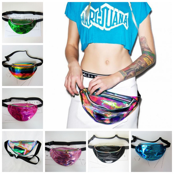 21 Colors 30*16cm Waist Pack Unisex Metallic Silver Fanny Waist Bag Chest Pack Sparkle Festival Hologram Bag Waist Bag Big Kids Purse 1pcs