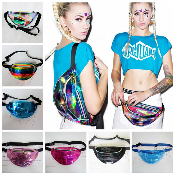 21 Colors 30*16cm Waist Pack Unisex Metallic Silver Fanny Waist Bag Chest Pack Sparkle Festival Hologram Bag Waist Bag Big Kids Purse 60pcs