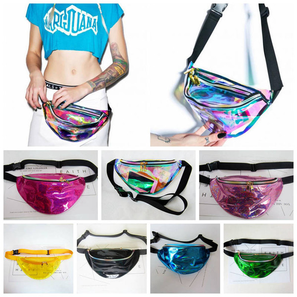 21 Colors Hengreda Shiny Fanny Pack Hologram Laser Waist Bag Rave Festival Metallic Hologram Bum Bag Outdoor Bags Big Kids Purse 10pcs