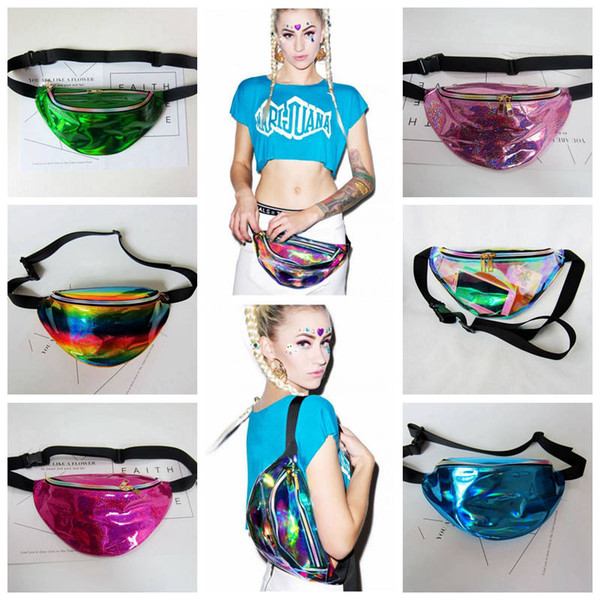 21 Color Laser waist bag Unisex Metallic Silver Fanny Waist Bag Chest Pack Sparkle Festival Hologram Waist Bag Big Kids Purse 30pcs