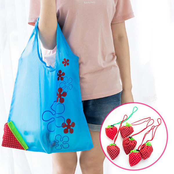 Hot Creative environmental storage bag Handbag Strawberry Foldable Shopping Bags Reusable Folding Big Kids Bags 200pcs