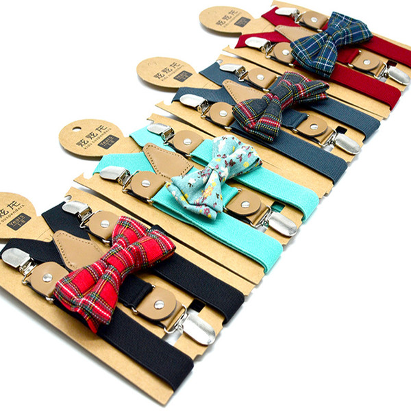 Children Adjustable Floral stripe lattice Suspenders 2019 new baby plaid Braces Kids Strap clip with Bow Tie 15 colors Belts C6267