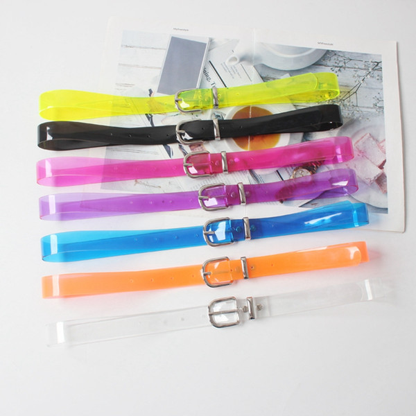 Transparent belt 104*2.3cm Lady Girls Candy Color Laser Belt Women Dress Transparent Jelly Waist Belt Waistband KKA7683