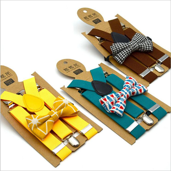 Kids Suspenders Bow Tie Set Boys Plaid Printed Braces Grid Elastic Y-Suspenders with Bow Tie Fashion Belt Baby Retro Strap Clip Y-back C6149