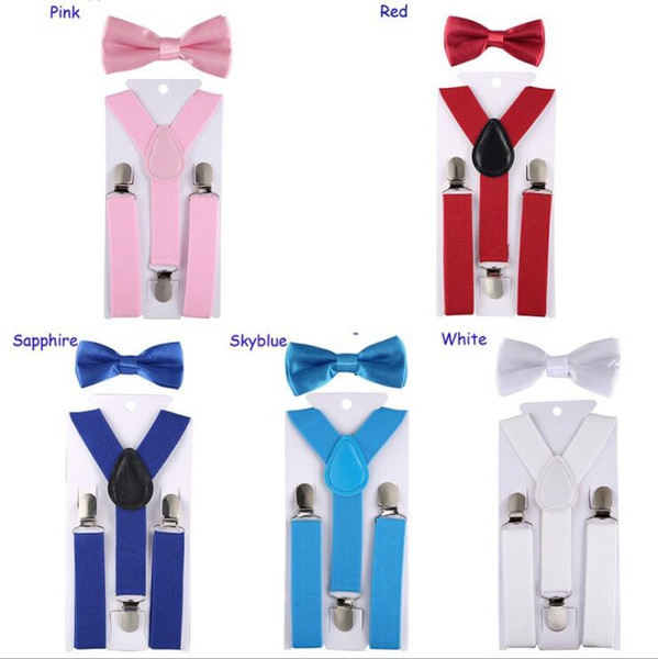 Kids Y Back Elastic Suspenders Boy Girls Clip-on Bow Tie Suspender Sets Adjustable Fashion Show Dress Braces Christmas Gift 33 Color YP20