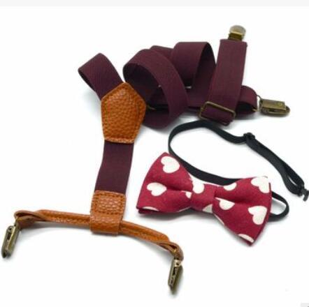 Kids Fashion Suspenders Bow Tie Adjustable Baby Elastic Y-strap Boy Gril School Suspenders 4 clamp Pure Color Printing Belts 9 colors WY19