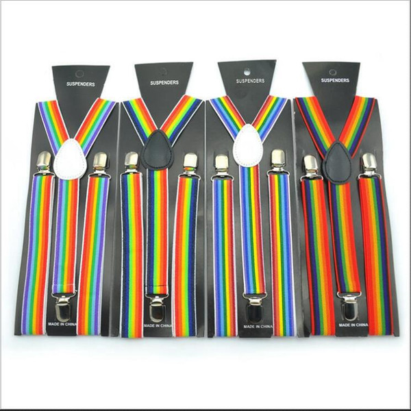 Suspenders Adult Rainbow Striped Braces Clip-on Y Back Elastic Straps Braces Adjustable Belts Party Wedding Suit Accessories Gifts C6870