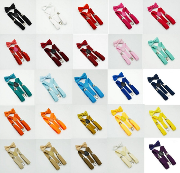 Suspenders and Bow Tie Set Braces Elastic Y-back for Children Kids Red Pink Black Blue Boys Girls Suspenders and Bow Tie Free shippping