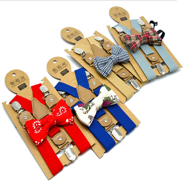 Kids Suspenders Bowtie Set Boys Adjustable Suspender Sets Floral Girls Y-Back Brace Belt Elastic Y Back Braces Clips 15 Colors YW3999