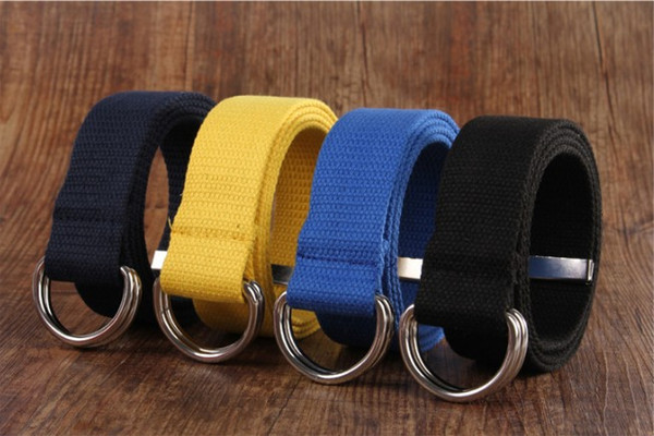 Wholesale- 18 colors Colorful Women Men Waist Belts Double Rings Buckle Casual Unisex Canvas Waistband fast shipping