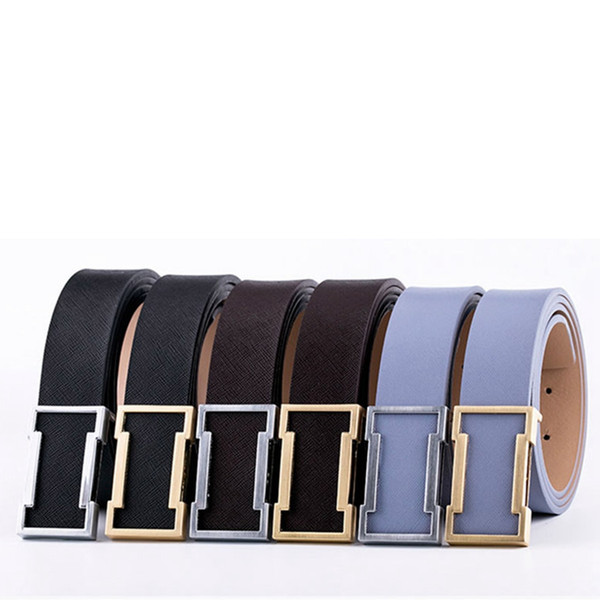 Fashion Men Leather Belts Classic Metal Smooth Buckle Waist Strap Outdoor Male Business Travel Waistband TTA1406-3