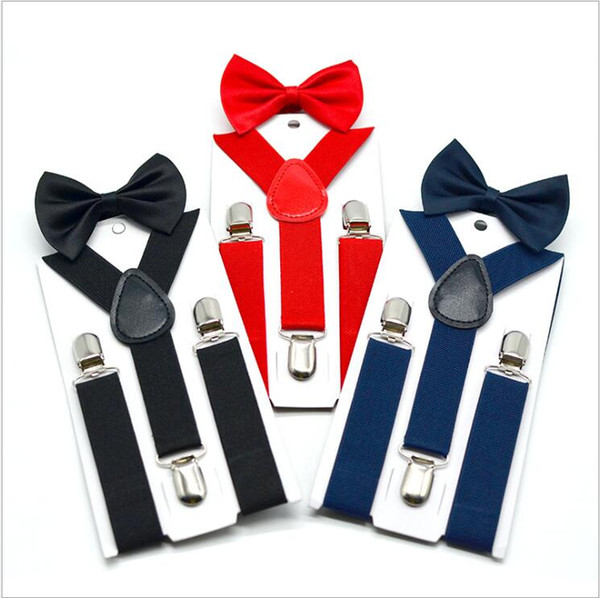 2019Kids Suspenders Bow Tie Set Boys Girls Braces Elastic Y-Suspenders with Bow Tie Fashion Belt Children Baby Retro Strap Clip 50set JH1103