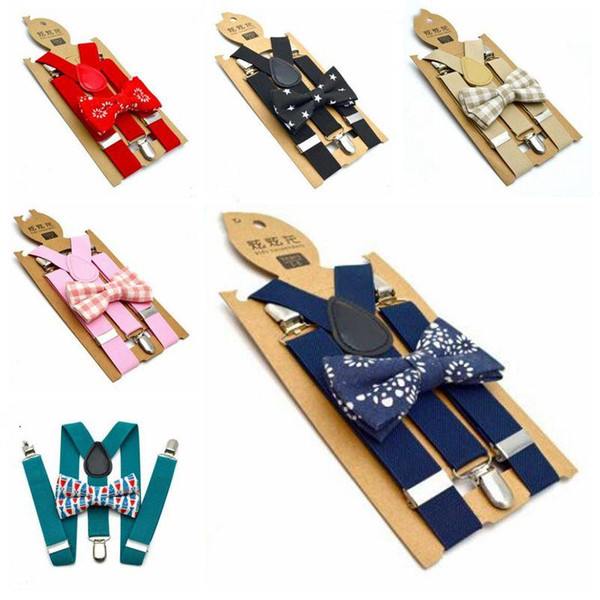 Kids Suspenders Bow Tie Set Plaid Printed Braces Boys Grid Elastic Y-Suspenders with Bow Tie Belt Baby Retro Strap Clip Y-back BZYQ6149