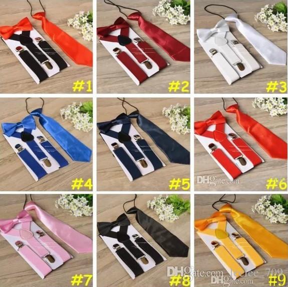 Children Suspenders 3pcs Set Kids Student Braces bow tie Set Bowtie Toddler Solid Color Cloth Set For Boys Girls