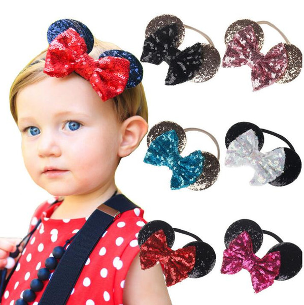 Mouse Ears Headband For Summer 2018 Girls Glitter Sequin Bow Hair Band Kids Birthday Party Padded Ears Hair Accessories