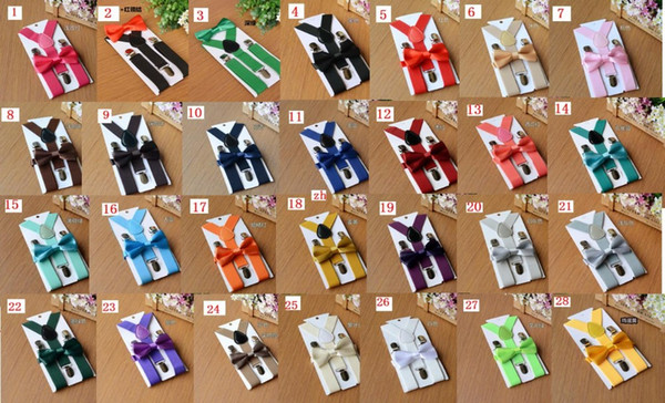 120sets/lot children candy color Suspenders bowtie set/kids Y-Back Adjustable Elastic Boys Suspenders Bow Tie