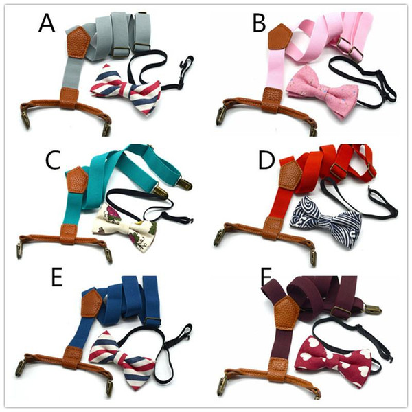 6 colors Kids Elastic Y-back suspenders 2pc set solid color suspender belt+patterns bow tie for 1-10T Boys Girl costume accessory