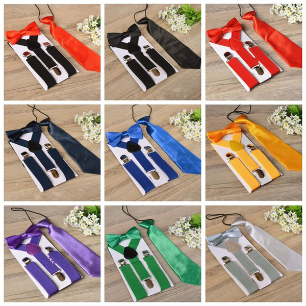 Baby Suspenders With Tie Bowtie Outfits Clip-on Y-back Braces Bow Tie Solid Elastic Adjustable Belt Party Wedding School Tie Suit Gift B5149