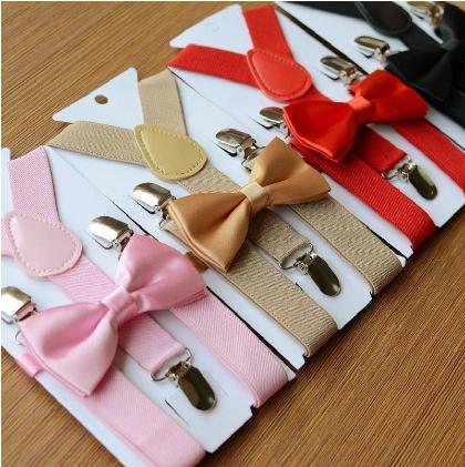 Fashion Clip-on Suspender and Bow Tie Set for Children Kids Boys Girls Elastic Adjustable