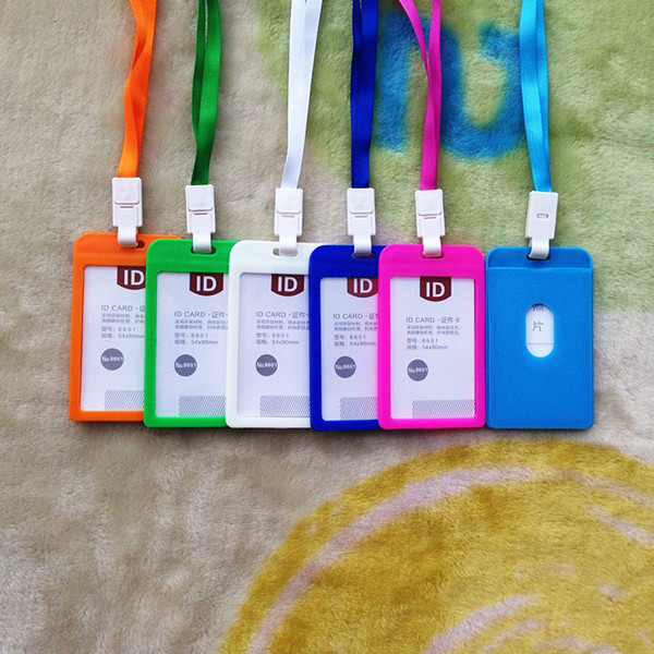 Name Credit Card 10 color Holders Women Men Plastic Bank Card Neck Strap Card Bus ID holders candy colors Identity badge with lanyard 50pcs