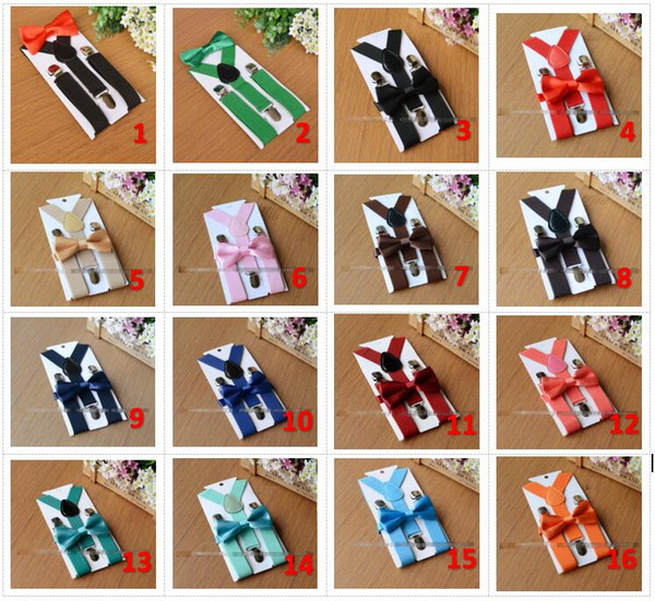 26 colors Kids Suspenders Bow Tie Set for 1-10T Baby Braces Elastic Y-back Boys Girls Suspenders accessories