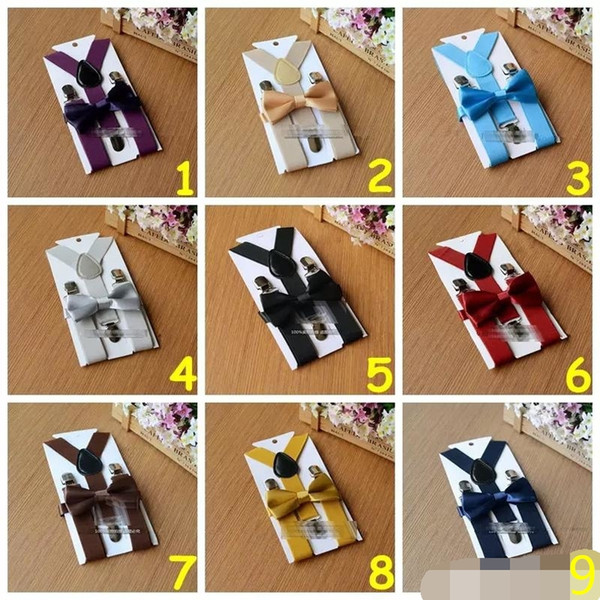 26 colors Kids Suspenders Bow Tie Set for 1-10T Baby Braces Elastic Y-back Boys Girls Suspenders accessories