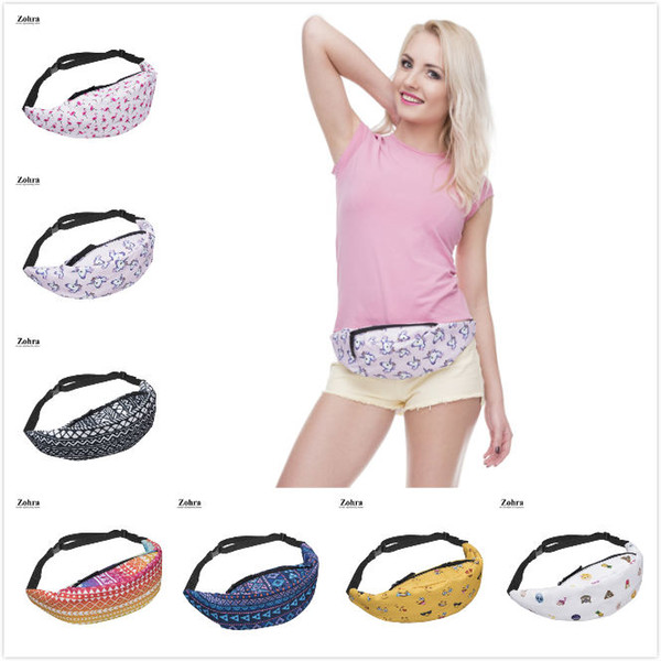 10 Styles Newest Fashion 3D Digital Printing Unicorn Waist Bag Portable Multifunction Sport Runner Fanny Pack Belly Waist Bum Bag C00946-2