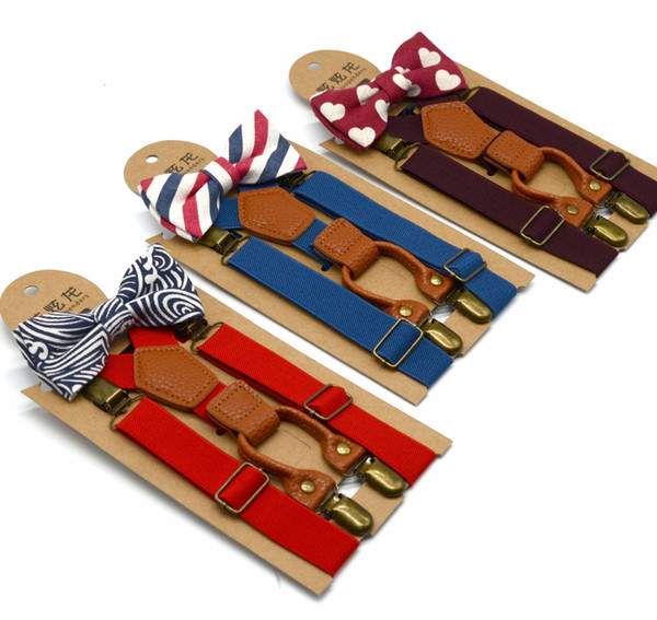 Boy's Kids Bow Ties Sets Baby Boys Wedding Matching Braces Suspenders and Luxury Bow Tie Set 9 Color LE196