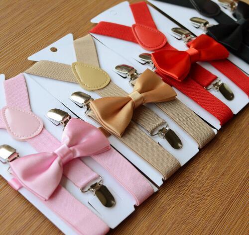 Suspenders and Bow Tie Set Braces Elastic Y-back for Children Kids Red Pink Black Blue Boys Girls Suspenders and Bow Tie 626