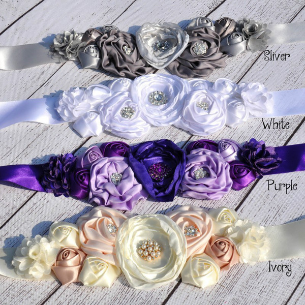 Lace Rose Flower Matching Sparking Rhinestones Button Flower Sash Belt Wedding Sash Flower Girl Sash Pregnancy Photography Belt