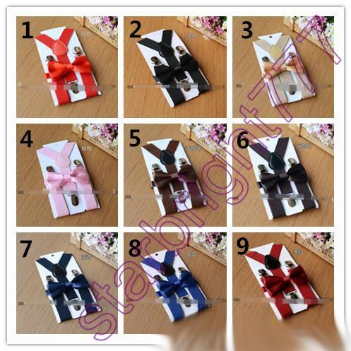 Hot Sell New Arrival Kids Suspenders + Bow Tie Set 25 Colors! for 1-10T Baby Braces Elastic Y-back Boys Girls Suspenders Accessories