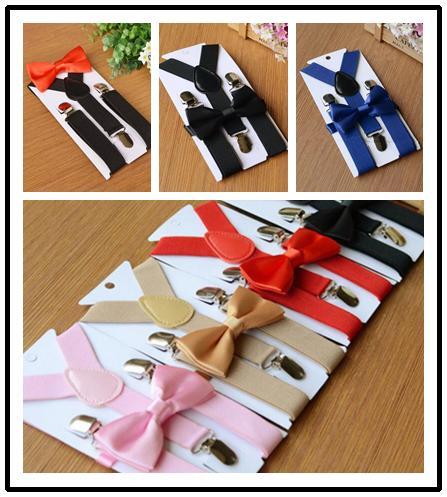 27 colors Kids Suspenders Bow Tie Set for 1-10T Baby Braces Elastic Y-back Boys Girls Suspenders accessories Free Shipping