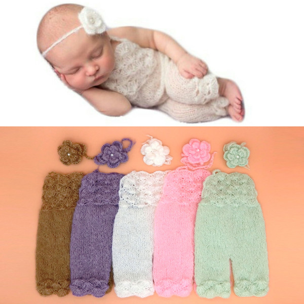 Newborn Photography Props Suspenders Sets Two Pieces Baby Elastic Crochet hair accessories Knitted Suspenders Cosplay Costume Photo Prop