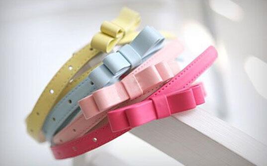 leather belt fashion zone candy color belts children pu girdle girl children belt girl Double bowknot belt dress decoration with bow