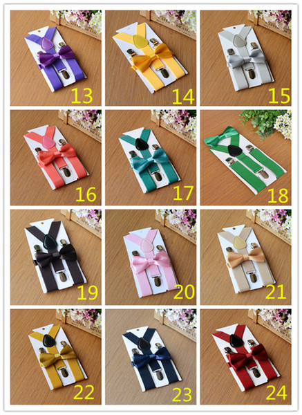 50lot 26colors Kids Suspenders Bow Tie Set for 1-10T Baby Braces Elastic Y-back Boys Girls Suspenders accessories