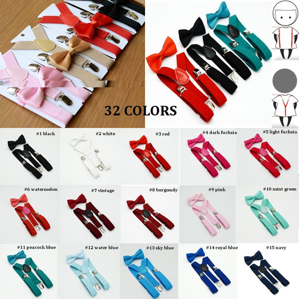 32 colors Kids Suspenders Bow Tie Set for 1-10T Baby Braces Elastic Y-back Boys Girls Suspenders accessories