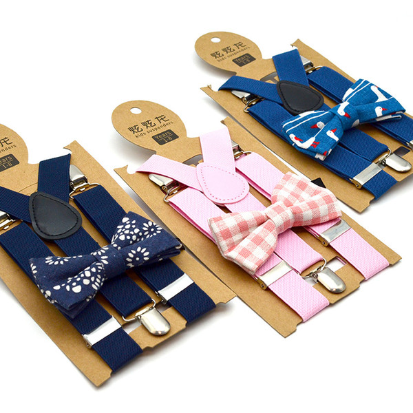 Children Adjustable lattice Suspenders 2019 new baby plaid print Braces Kids Strap clip with Bow Tie 12 colors Belts