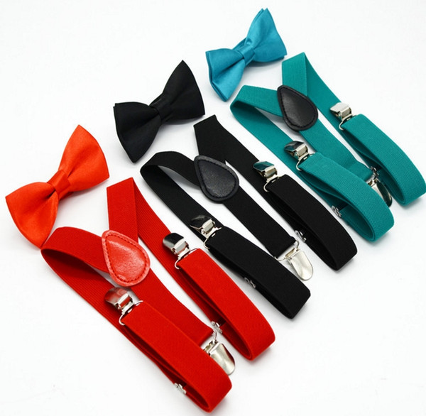 Suspenders and Bow Tie Set Braces Elastic Y-back for Children Kids Red Pink Black Blue Boys Girls Suspenders and Bow Tie