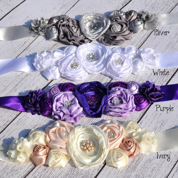 New Kids Flower Belt Girl Women Rhinestone Pattern Fabric Sash Belt Wedding Dresses Flower Belts Children's Decorative Belt