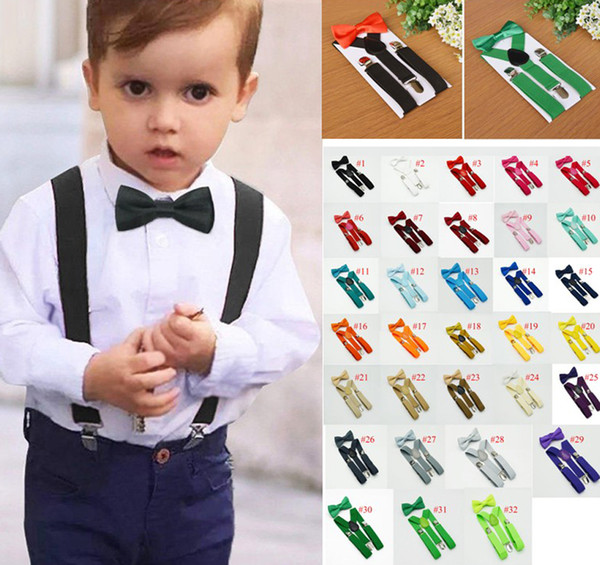 32 colors Kids Suspenders Bow Tie Set for 1-10T Baby Braces Elastic Y-back Boys Girls Suspenders Accessories