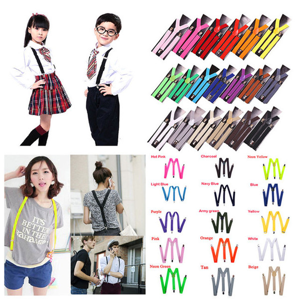 15 Colors Unisex Men Women Child Kids Clip-on Suspenders Elastic Y-Shape Adjustable Braces