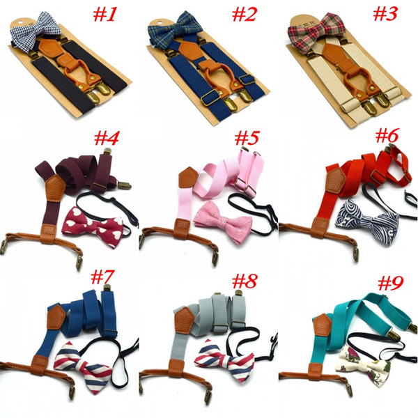 Children Adjustable Lattice Suspenders Baby Plaid Braces Kids Strap Clip With Bow Tie 9 Colors Belts