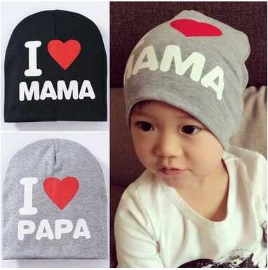 I Love MAMA I Love PAPA Baby Kid's Cotton Hats Winter Autumn Keep Warm Hat Good Quality Children Caps 6 Month to 3T