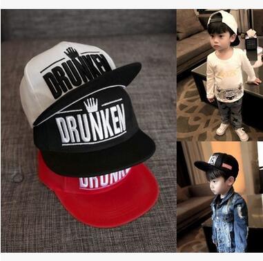 Wholesale Children Summer Sun Cap BRUNKEN Crown Embroidery Hat Little Boy Kids America Street Style Cap Fashion Hip-pop Ball Cap