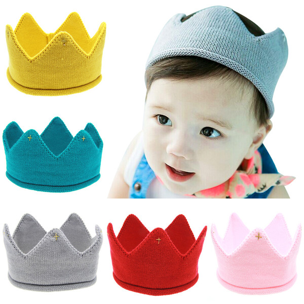 Baby Knit Crown Tiara Kids Infant Crochet Headband cap hat birthday party Photography props Beanie Bonnet